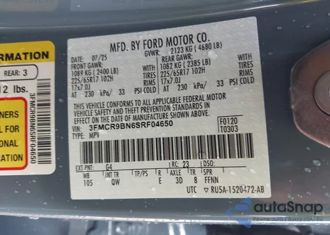 2025 Ford Bronco Sport Big Bend from USA, damaged, VIN 3FMCR9BN6SRF04650